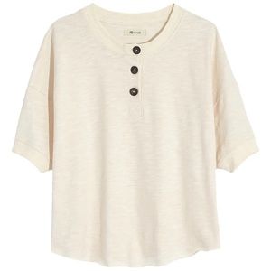 NWT Madewell Raw Edge Henley Tee - Cream, S